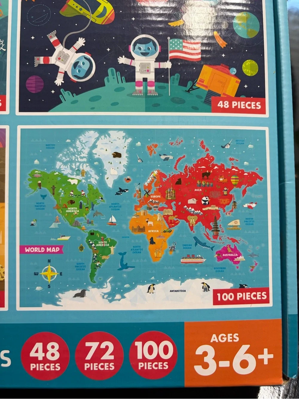 Chuckle & Roar 4-Pack Kid Puzzles Ocean Space World Map Safari 48 72 & 100 piece